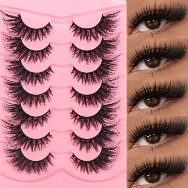7 Paar 7-15mm natürliche gekreuzte transparente Wimpern, geeignet für Partys und Feiertage