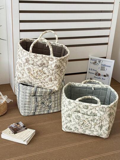 Cesto de armazenamento macio com alça retangular, cesto de roupa suja com alça floral, uso doméstico diário para mulheres, bolsa para todas as estações para a escola, acessórios escolares