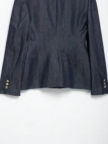 女士时尚缺口翻领牛仔外套休闲商务西装夹克办公室女士长袖修身牛仔夹克 - 藏蓝色 - 查看 7