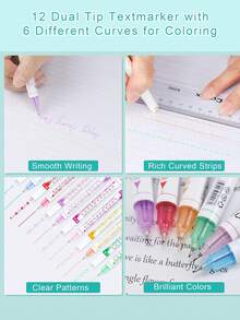 创意 3/6 色边框笔，带波浪形和荧光墨水，适用于 DIY 项目和标记曲线，多用途，适用于学校和办公室，学校用品，返校