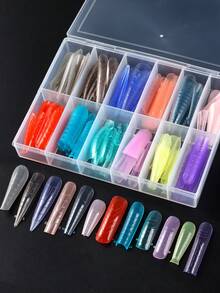 144 件/盒延长指甲模具，全覆盖指甲延长片丙烯酸模具快速成型模具适用于聚氨酯指甲胶制作器 UV 凝胶假指甲片美甲模具假指甲片 - 彩色 - 查看 10