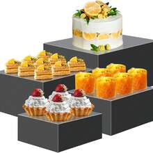 BINBE 8 Pcs Acrylic Risers For Display, White Cube Box Dessert Stand With Hollow Bottoms, 8 Different Size Product Display Risers For Party Decor (Cube-8) - Black(7,8,9,10)" x 1Set - View 1