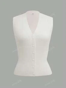 Zonnig meisjesachtig zomers dames sexy en puur verlangen stijl knoopontwerp, effen kleur, nauwsluitend, grote V-hals, mouwloos vest
