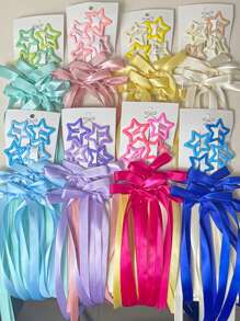 6pcs/Set Women's Hair Accessories - Star, Bow Decor, Ballerina Style Bow Ribbon Hair Clips, Double Ponytail Ribbon Hair Ties, Sweet Bow Hair Clips, Suitable For Daily Use, Cute (Not Include Card)