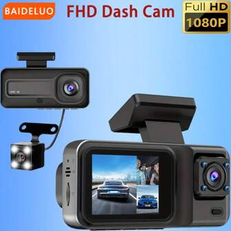 3 Channel 1080P Dash Camera For Dash Cam Front And Rear Inside, Super Night Vision, Loop Recording, G-Sensor, Motion Detection, 24 Hours Parking Mode