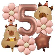 7pcs 40inch Caramel Chocolate Foil Number Capybara Theme Balloon Daisy Flowers Birthday Party Decoration