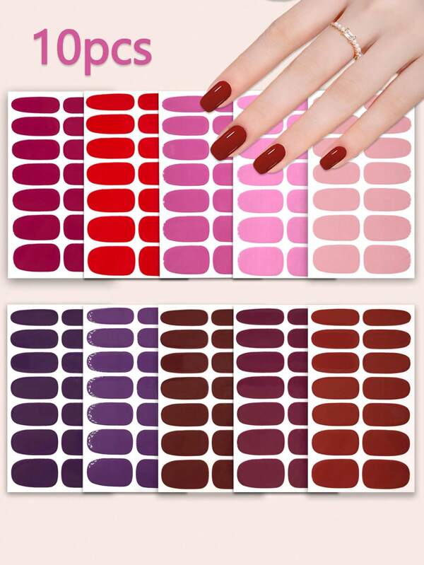 10 قطع ملصقات أظافر و2 قطع أدوات تجميل الأظافر، ملصقات فنية للأظافر، زخارف كاملة للأظافر، ملصقات أظافر لاصقة ذاتياً مناسبة للمانيكير اليدوي للنساء والفتيات