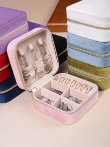 1pc Women Velvet Jewelry Box, Jewelry Storage Case, Travel Jewelry Organizer, Dual-Layer Portable Mini Jewelry Display And Storage Box, Suitable For Earrings, Rings, Necklaces, Bracelets, Nail Art, Mother's Day, Christmas, Halloween Gift For Her For Women Storage Organizer Travel Essentials Back To School Dormitory Storage