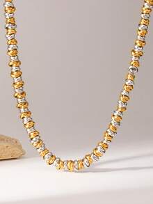 1pc Handmade Stainless Steel Beaded Dual-Tone Necklace, Suitable For Gifts And Daily Wear - necklace - View 4