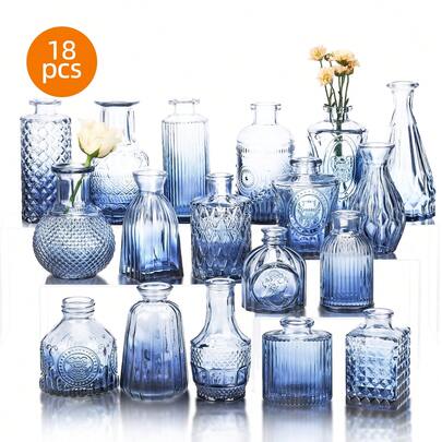 Tomnk Set Of 18/36 Blue Bud Vases For Flowers, Vintage Clear Glass Vases Small Vases For Centerpieces For Home Table Decor Rustic Wedding Decorations, Discount Small Order Vases For Florists & Event Planners, Mother's Day Decor, Ideal Mother's Day Gift
