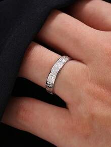 S925 Classic Vintage Plain Silver Engraved Arabesque Men's Ring Sterling Silver Jewelry Unisex Couple Rings An Anniversary Gift For Your Partner Or Friend - 白色 - 查看 1