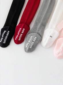 5 Pairs Simple Solid Stripe Kids Long Tube Socks, Non-Slip Ruffle Cuff Toddler Bow Mid-Calf Socks