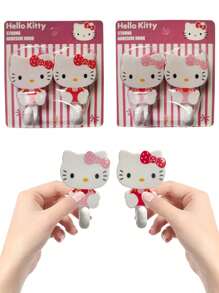 Sanrio 2Pcs/Set Hello Kitty Strong Self Kuromi Adhesive Hooks My Melody Key Storage Hanger For Kitchen Bathroom Door Wall Multi Function(Some Parts May Be Random)