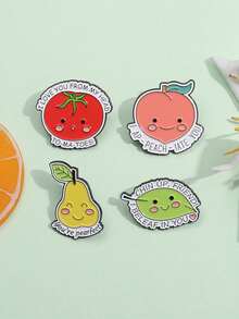 Creative Cartoon Cute Fruit Series "You Are A Genius" Peach, Apple, Pear Design English Text Brooch Pin, Versatile Delicate Badge Accessory - Multicolor - View 3