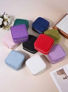 1pc Women Velvet Jewelry Box, Jewelry Storage Case, Travel Jewelry Organizer, Dual-Layer Portable Mini Jewelry Display And Storage Box, Suitable For Earrings, Rings, Necklaces, Bracelets, Nail Art, Mother's Day, Christmas, Halloween Gift For Her For Women Storage Organizer Travel Essentials Back To School Dormitory Storage