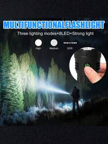 1pc High Power LED Flashlight,Mini Strong Light Portable Waterproof ABS Torch,Multi Functional Portable Flashlight Suitable For Outdoor Camping And Fishing Lighting, Camping Accessories - Black - View 6