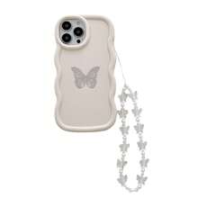 1 件马卡龙波浪蝴蝶装饰手机壳带腕带适用于 Apple 16Pro Max/ Galaxy S24 Ultra、Infinix Smart 8/Infinix Hot 40i/Spark 20/Spark 20C/Spark Go 2024