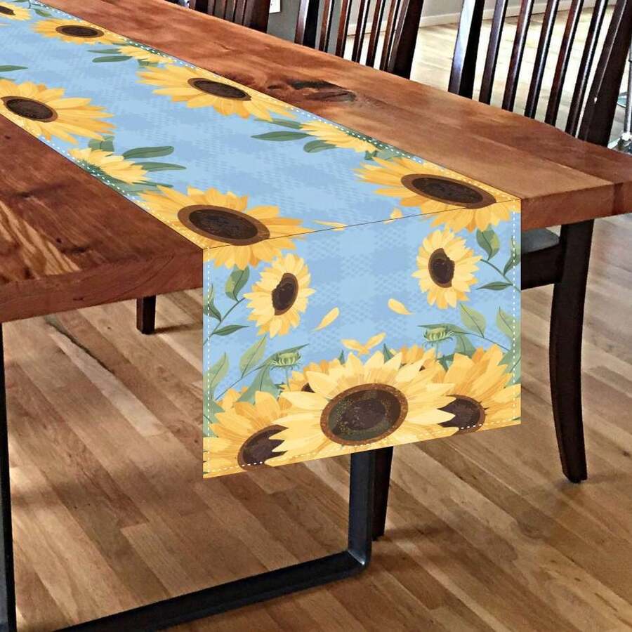 Exclusive Printed Table Runner Fabric Table Setting 1.35m X 0.35m - Sunflower - View 1