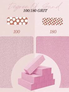 20/10/5/2 件装指甲抛光海绵砂纸锉 80/120目 三面指甲锉 美甲工具（紫色和黑色） - 粉色 - 查看 3