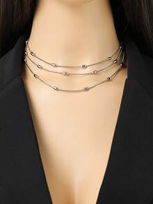 1 件奢华不锈钢多层长项链，优雅风格百搭简约珠宝，适合作为礼物 - 銀色 - 查看 5