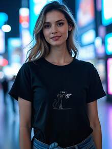 Cat-Skeleton-Hand-Boop-Halloween-T-Shirt - 黑色 - 查看 4