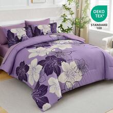 7 Pieces Floral Yellow/Aqua/Navy Blue Floral Comforter Set Queen King Bed In A Bag Botanical Floral Comforter Soft Soft Microfiber Complete Bedding Sets For Fall And Wedding Items,Valentines Day Home Bed Room Decor,Easter Gifts,Mothers Day Gift,All Season - 薰衣草色 - 查看 2