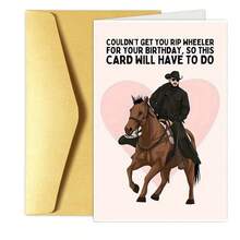 1 张独特的生日贺卡，带有卡通牛仔骑马图案 - “无法为您购买 Wheeler 作为您的生日礼物，所以只能用这张卡了” - 信封，详细插图，非常适合生日、父亲节、毕业典礼、初次圣餐、感恩节、节日卡片 | 俏皮设计 | 详细插图学校用品，返校 - 彩色 - 查看 10