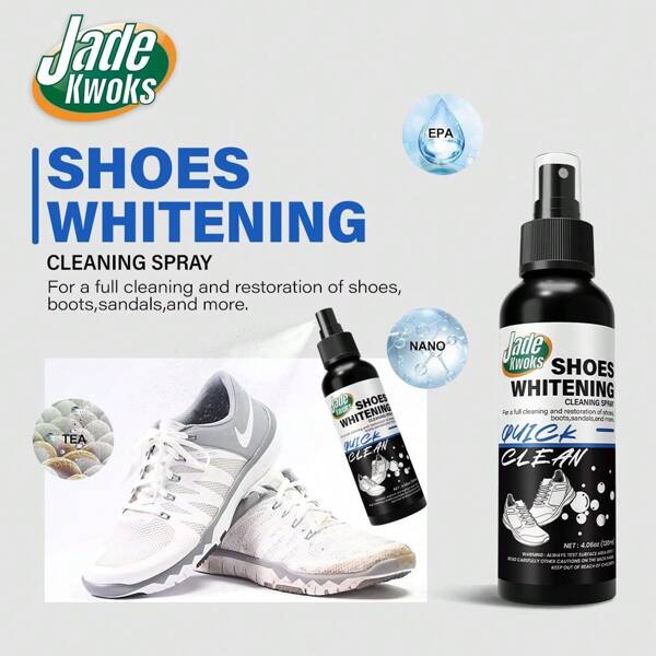 1pc 4.06oz Shoe Whitening Spray - 120ml Quick Stain Remover For Yellowing Sneakers | Leak-Proof Portable Bottle & Brush Kit, Neutral PH Safe For Leather/Rubber (Gym/Travel/Daily Care)