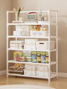 1pc 3-7 Tier Storage Rack, Household Snacks And Miscellaneous Items Organizer Rack, Multifunctional Floor-Standing Space Saving Rack, Metal Pipe Structure, Home Decor Recommended For Assembly