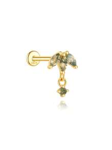1 Stück Natürlicher Moos Achat 925 Sterling Silber Ohrringe für Frauen, klassischer flacher Rücken Piercing, minimalistisches Geschenk für Mütter, Brautschmuck, hochwertiger Schmuck