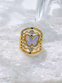 Mazuer 1 anel de zircônia com design de estrela, banhado a ouro 18K, elegante, estilo vintage, joia feminina europeia e americana, presente para Ação de Graças, Dia da Independência, festas, uso diário, férias