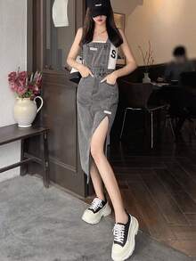 Summer Gal 时尚流苏开衩牛仔连衣裙