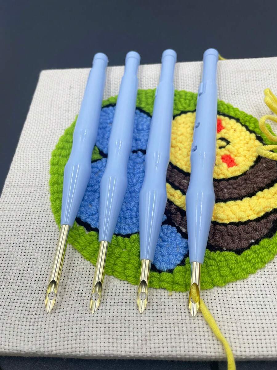 1 Set de Kit de Punch Needle de color azul claro DIY, 4 longitudes de aguja ajustables, agujas de acero inoxidable, grosor de 0.5cm/0.2 pulgada, herramientas de bordado y tejido para todo el año, adecuado para proyectos creativos de bordado - Azul - Ver 1