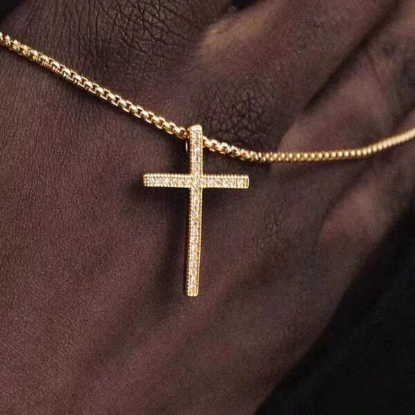 1/2/3pcs Luxury Fashion Rhinestone Cross Pendant Necklace, Cubic Zirconia Diamond Necklace For Men, Simple & Versatile For Daily Wear, Great Gift Choice
