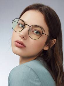 1pc Women's Light Round Full-Rim Flat Glasses In Bohemian Style, Stylish For Outfits, Suitable For Spring, Great Gift