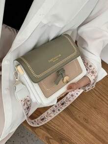 Fashionable Bags For Women Versatile New Crossbody Bag Casual Contrast Color Small Square Bag Wide Shoulder Strap