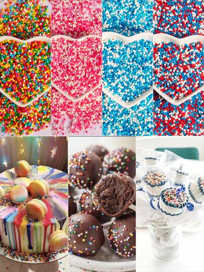 85g/3oz 蛋糕装饰用糖粒，2mm 圆形珍珠，用于冰淇淋、纸杯蛋糕、烘焙、饼干、蛋糕配料，适用于独立日婚礼派对、生日派对、圣诞派对甜点装饰