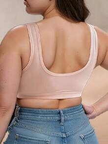 1 件前开扣加大码文胸优雅涤纶针织面料中等弹性纯色贴花细节无线无衬垫女式背心