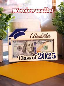 Personnalisation de 2025 Portefeuille de chapeau de graduation en bois, 19x12x1cm, cadeau de graduation, diplômés 2025, cadeau de graduation du lycée, fournitures scolaires
