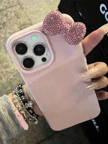 Cartoon Cute 3D Rhinestone Bow Creative Fashion Lychee Pattern Phone Case Compatible With Apple 17/16/15/14/13 Pro Max, 12mini/13mini, 11 Pro, X XR