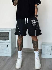 男士休闲纯色条纹短裤泳裤 - 黑色 - 查看 1