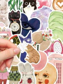 50pcs Watercolor Style Cat Sticker Set, Decorative For Phone Case, Skateboard, Tablet, Guitar, Party Gifts