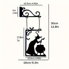 1 Stück Hexen-Silhouette Metall Wanddekoration, Eisen Kunst Halloween Dekoration mit Hexenhut und Kochtopf, Garten Hängende Verzierung, Heim- und Garten Außenwanddekoration, Halloween Dekoration, langanhaltend Metallkunst, Halloween Ornament