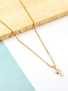 1 Pc Shiny Luxury Women's Cross Pendant Necklace Gold Color Stainless Steel Suitable For Daily Wear Leisure Party