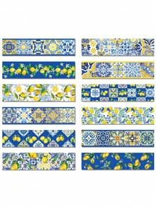 12 rouleaux de bandes adhésives style chinois frais avec motif de fruits de citron vert et de porcelaine bleu et blanc. Longueur 197 pouces. Ruban de masquage washi autoadhésif, autocollants, artisanat, emballage cadeau, fournitures pour journal DIY, couleurs mélangées, fournitures pour l'art et l'artisanat - Multicolore - Voir 3