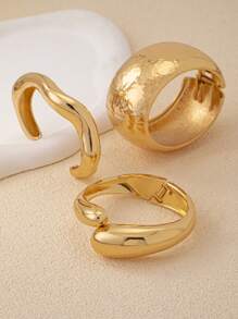Pulseira com punho assimétrico e dourado, 3 peças, conjunto de pulseiras grandes e exageradas de metal, conjunto de pulseiras femininas empilhadas, adequado para uso diário