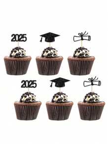 12pcs 2025 Graduation Party Paper Cake Toppers And Cupcake Decorations