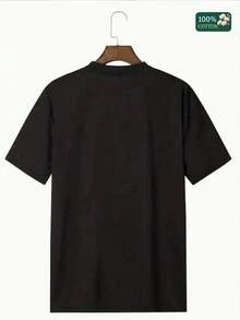 100% Cotton Unisex Round Neck Short - Sleeve T - Shirt - "Sp5der" Spider Web Graphic Basic Tee For Summer Men's Tops - 黑色 - 查看 2