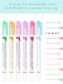 创意 3/6 色边框笔，带波浪形和荧光墨水，适用于 DIY 项目和标记曲线，多用途，适用于学校和办公室，学校用品，返校