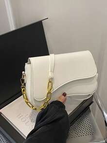 简约纯色单肩翻盖包，经典纹理斜挎包，女士钱包